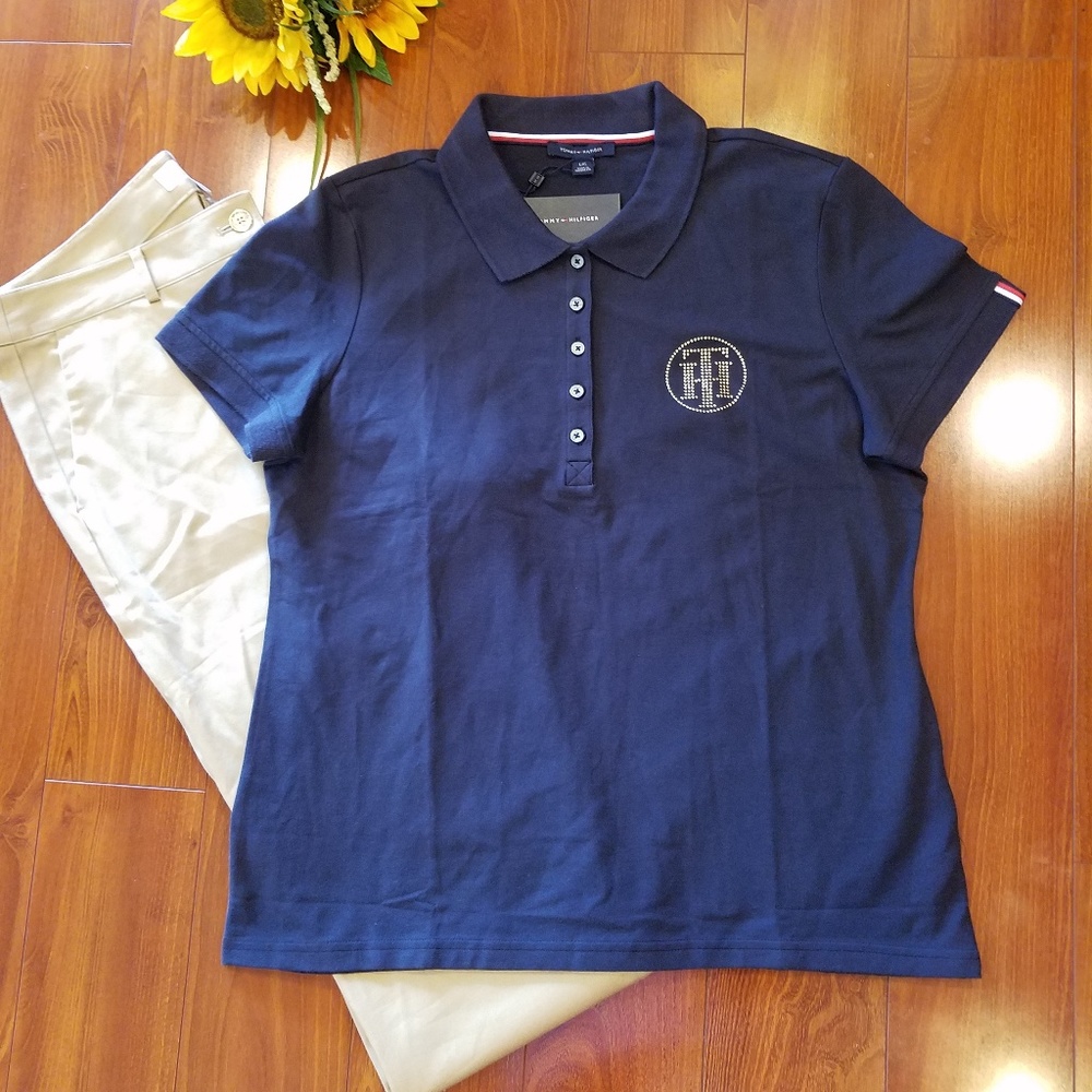 Tommy Hilfiger Navy Blue Polo Logo Shirt Sz L - Picture 2 of 8